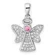 Sterling Silver Rhodium-plated Pink and Clear CZ Angel Pendant