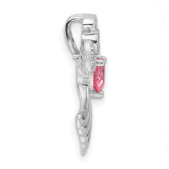 SS Rhodium-plated Pink and Clear CZ Angel Chain Slide Pendant