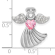 SS Rhodium-plated Pink and Clear CZ Angel Chain Slide Pendant