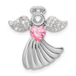 SS Rhodium-plated Pink and Clear CZ Angel Chain Slide Pendant