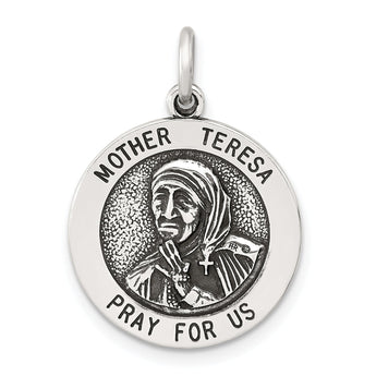 Sterling Silver Antiqued Solid Mother Teresa Medal