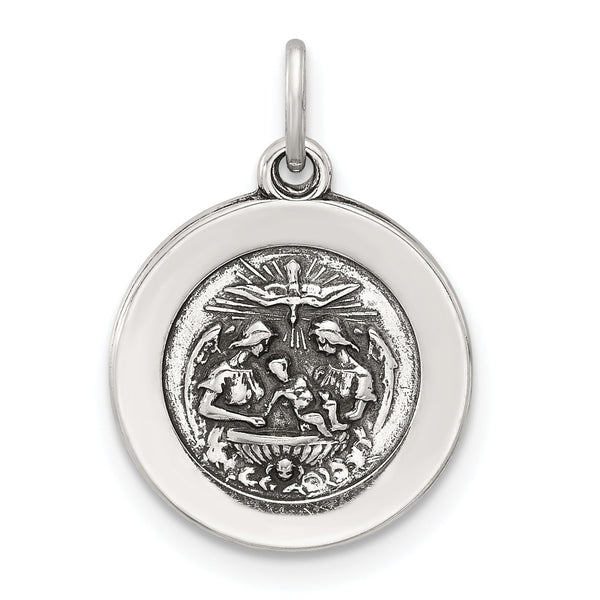 Sterling Silver Antiqued Solid Baptism Medal