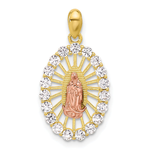 SS Gold and Rose-tone CZ Our Lady of Guadalupe Oval Pendant