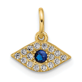 Sterling Silver Gold-tone Synthetic Blue Spinel and CZ Evil Eye Pendant