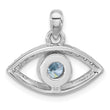 Sterling Silver Rhodium-plated Blue Zircon and CZ Evil Eye Pendant