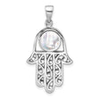 Sterling Silver Rhodium-Plated Polished Mother of Pearl Hamsa Pendant