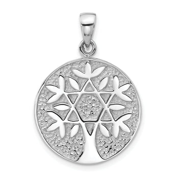Sterling Silver Rhodium-Plated Polished Star of David in Tree Round Pendant