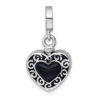 Onyx Heart Ash Holder Pendant in Sterling Silver, 28mm