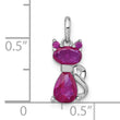 Cat Pendant in Sterling Silver with Pink Corundum, 15mm