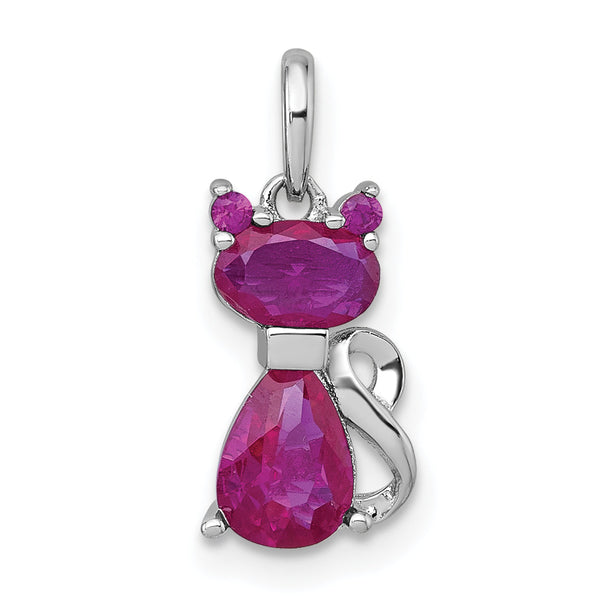Cat Pendant in Sterling Silver with Pink Corundum, 15mm