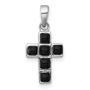 Onyx Latin Cross Pendant in Sterling Silver, 21mm