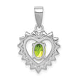 Sterling Silver 925 Rhodium-Plated Peridot and CZ Pendant Elegant Polished Design