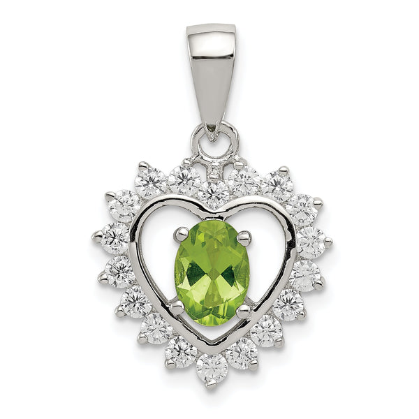 Sterling Silver 925 Rhodium-Plated Peridot and CZ Pendant Elegant Polished Design