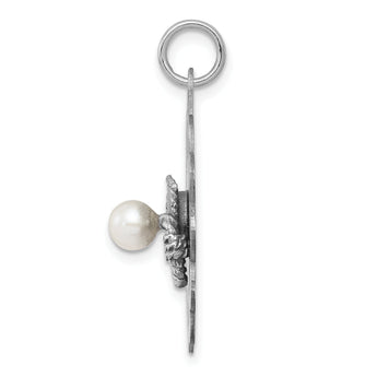 Sterling Silver Graduation Pearl Charm with Rhodium Finish