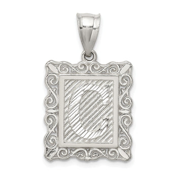 Sterling Silver Square Diamond-cut Letter C Initial Pendant