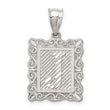 Sterling Silver Square Diamond-cut Letter J Initial Pendant