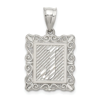 Sterling Silver Square Diamond-cut Letter J Initial Pendant
