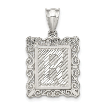 Sterling Silver Square Diamond-cut Letter R Initial Pendant
