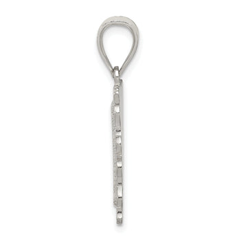 Sterling Silver Square Diamond-cut Letter T Initial Pendant