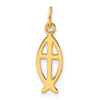 Sterling Silver Gold-tone Polished Ichthus Fish Cross Charm