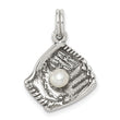 Sterling Silver 925 Men's Baseball Glove Charm with Simulated Pearl