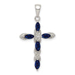 Sterling Silver 925 Sapphire & Diamond Cross Pendant Polished Elegant Design