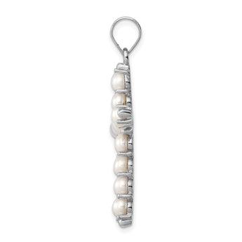 Sterling Silver Rhodium-Plated Pearl Cross Pendant Elegant & Polished