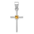 Sterling Silver Citrine Cross Pendant with Rhodium Plated Polished Finish