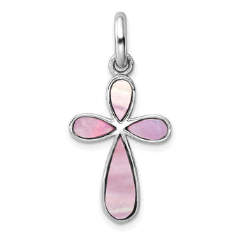 Sterling Silver 925 Cross Pendant with Pink Mother of Pearl