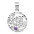 Sterling Silver Amethyst Birthday Pendant with Rhodium Polished Finish