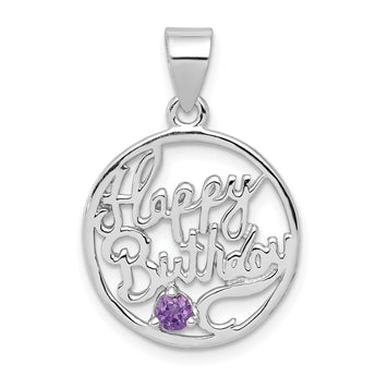 Sterling Silver Amethyst Birthday Pendant with Rhodium Polished Finish