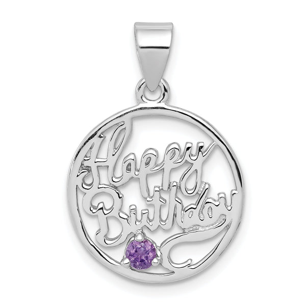 Sterling Silver Amethyst Birthday Pendant with Rhodium Polished Finish