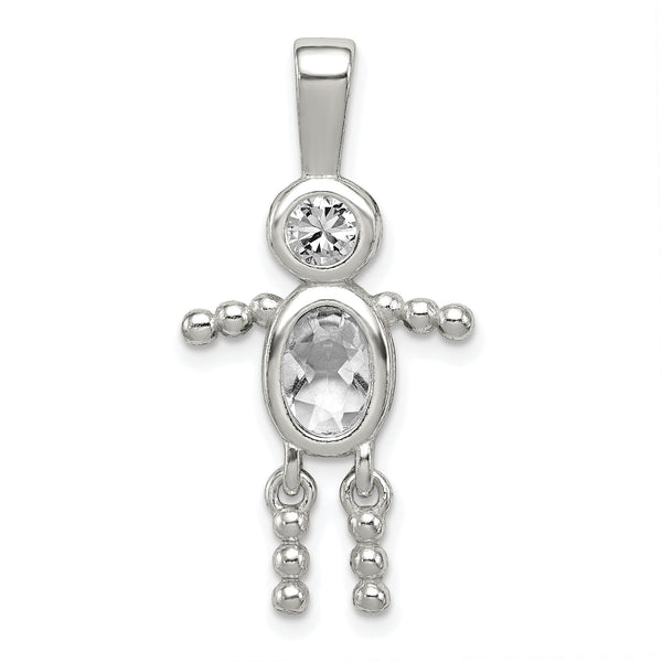 Sterling Silver 925 Boy Pendant with Clear CZ April Birthstone
