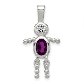 Sterling Silver Boy Pendant with February Birthstone Charm