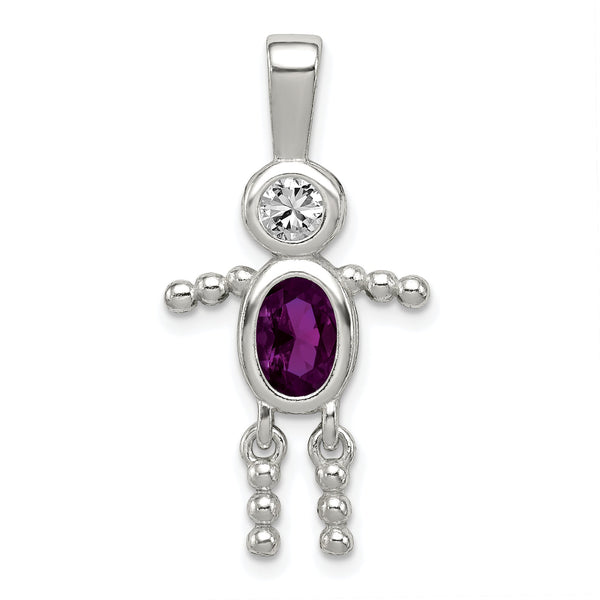 Sterling Silver Boy Pendant with February Birthstone Charm