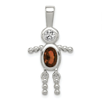 Sterling Silver Rhodium-Plated Boy Pendant with January Synthetic Birthstone