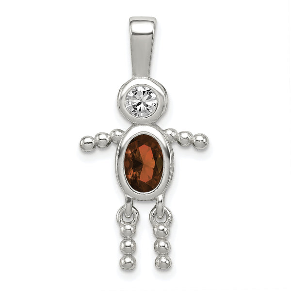 Sterling Silver Rhodium-Plated Boy Pendant with January Synthetic Birthstone