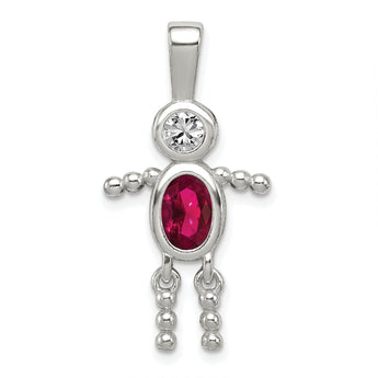 Sterling Silver 925 Boy Pendant with July Glass Birthstone
