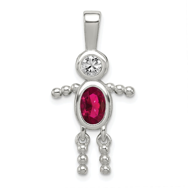 Sterling Silver 925 Boy Pendant with July Glass Birthstone