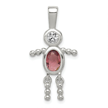 Sterling Silver Rhodium-Plated Boy Pendant with June Birthstone Charm