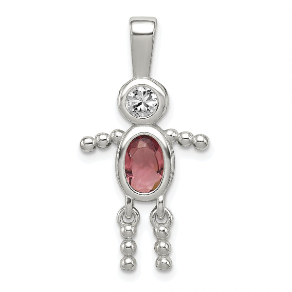 Sterling Silver Rhodium-Plated Boy Pendant with June Birthstone Charm