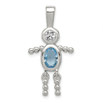 Sterling Silver 925 Boy Pendant with Blue CZ Birthstone Charm