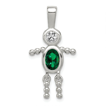 Sterling Silver 925 Boy Pendant with Green May Birthstone