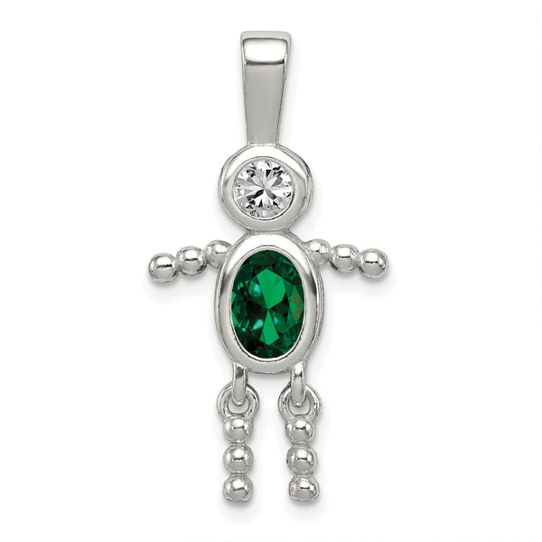 Sterling Silver 925 Boy Pendant with Green May Birthstone
