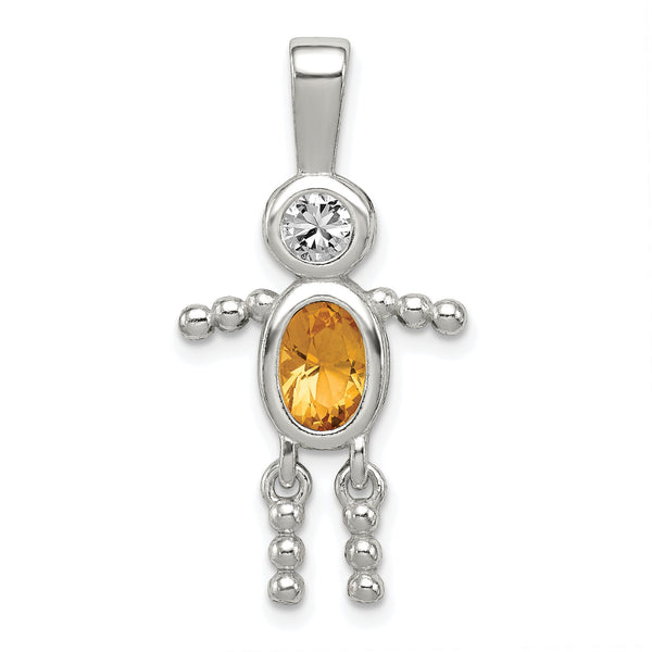 Sterling Silver Boy Pendant with November Birthstone Charm