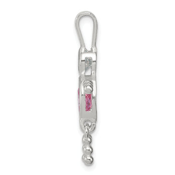 Sterling Silver Rhodium-Plated October Pink CZ Boy Pendant by