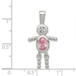 Sterling Silver Rhodium-Plated October Pink CZ Boy Pendant by