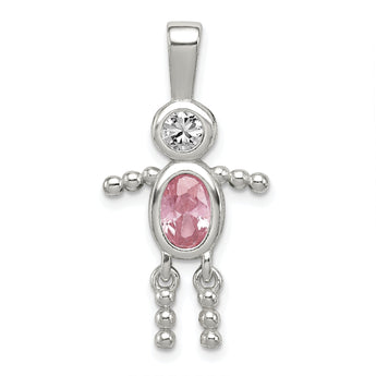 Sterling Silver Rhodium-Plated October Pink CZ Boy Pendant by