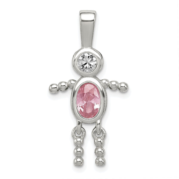 Sterling Silver Rhodium-Plated October Pink CZ Boy Pendant by
