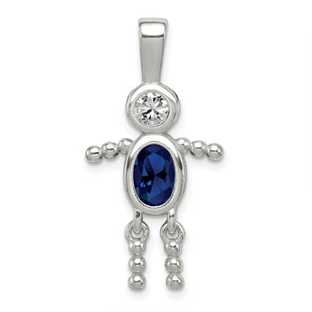 Sterling Silver Rhodium-Plated September Birthstone Boy Pendant